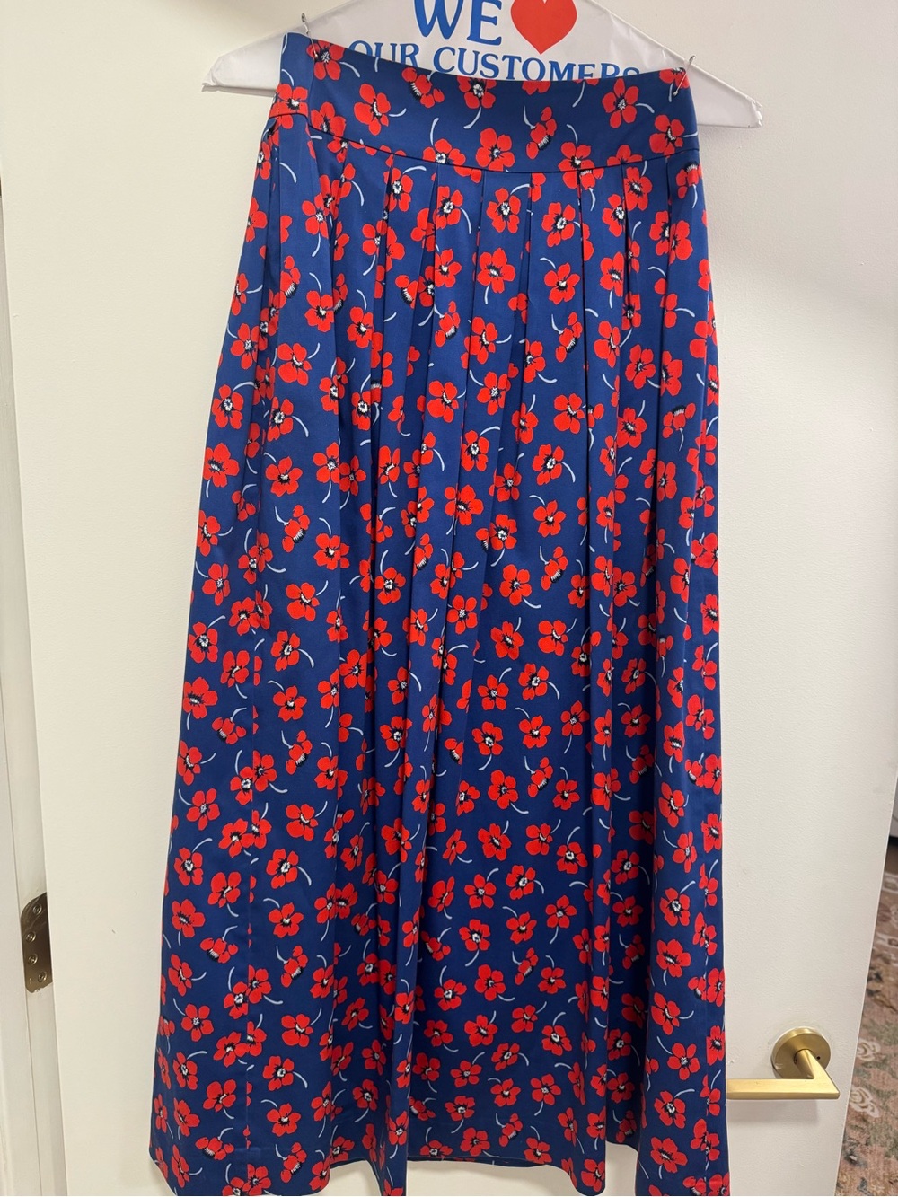 Alice + Olivia Navy Maxi Skirt with Red Floral Print
